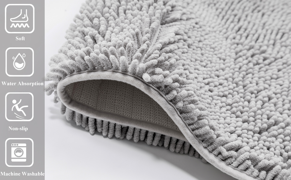 RUN HELIX Sage Green Bathroom Rugs Sets 3 Pieces, Chenille