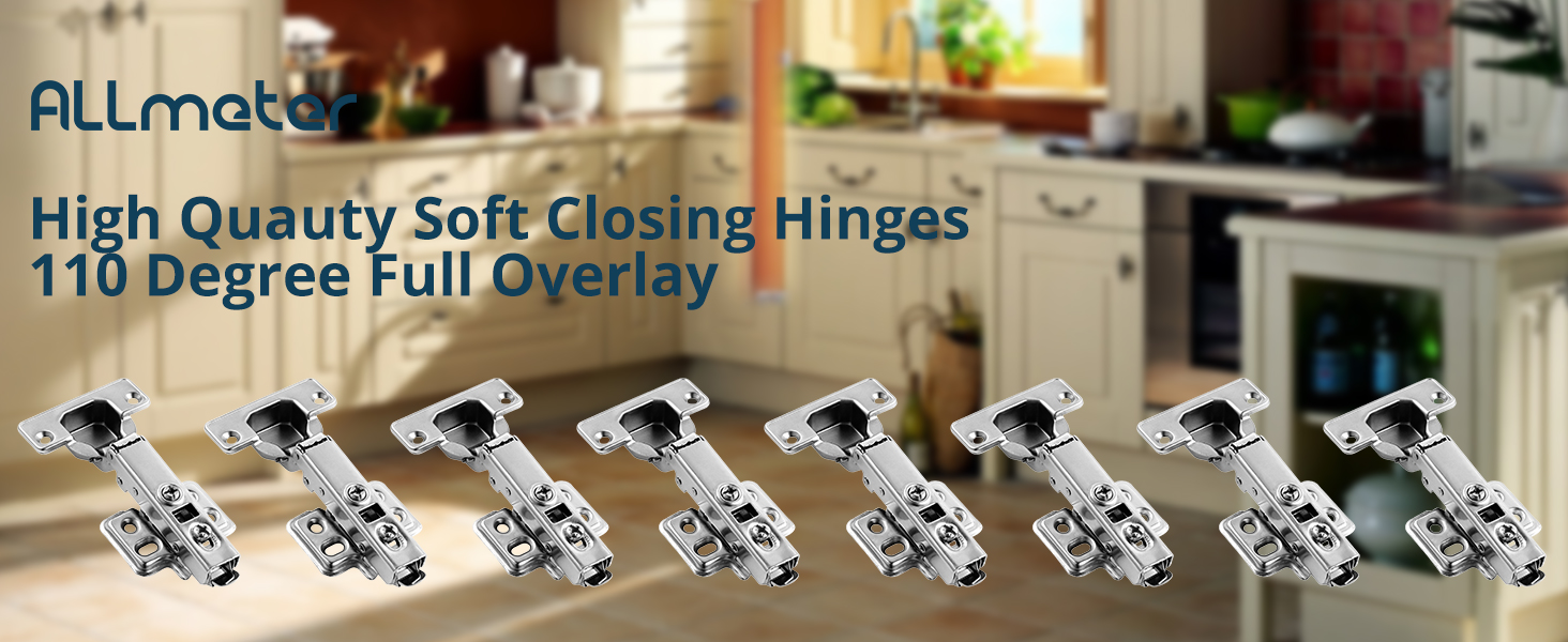 ALLmeter 8pcs Cupboard Hinges Soft Close Full Overlay Hinges