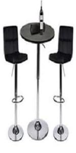 3-Piece Adjustable Round Swivel Bar Table with Two Bar stools BLACK
