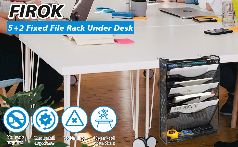 FIROK 5+2 Tier Deskside File Holders, Clamp on Under Desk