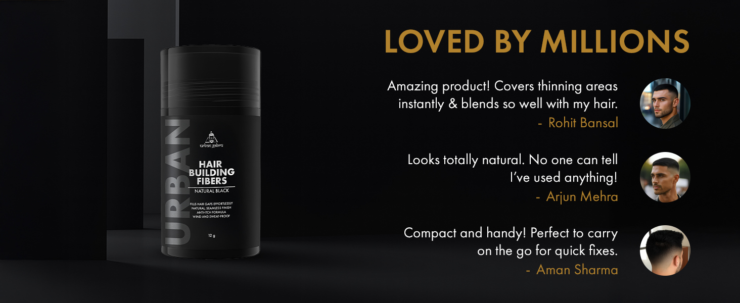 UrbanGabru Hair Building Fibers Natural Black Fills Bald Spots Instantly