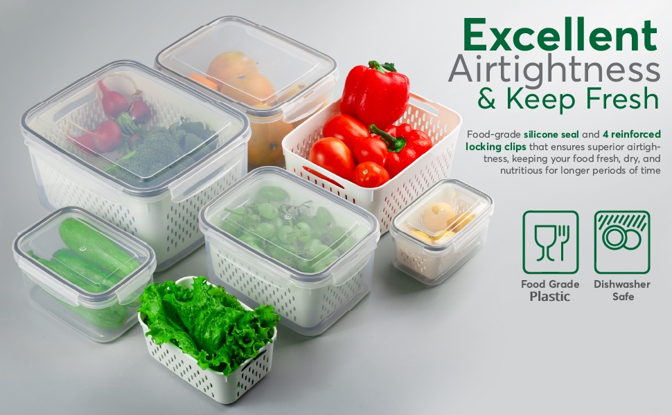 BreezyHome Fridge storage containers salad storage container for refrigerator fruit containers