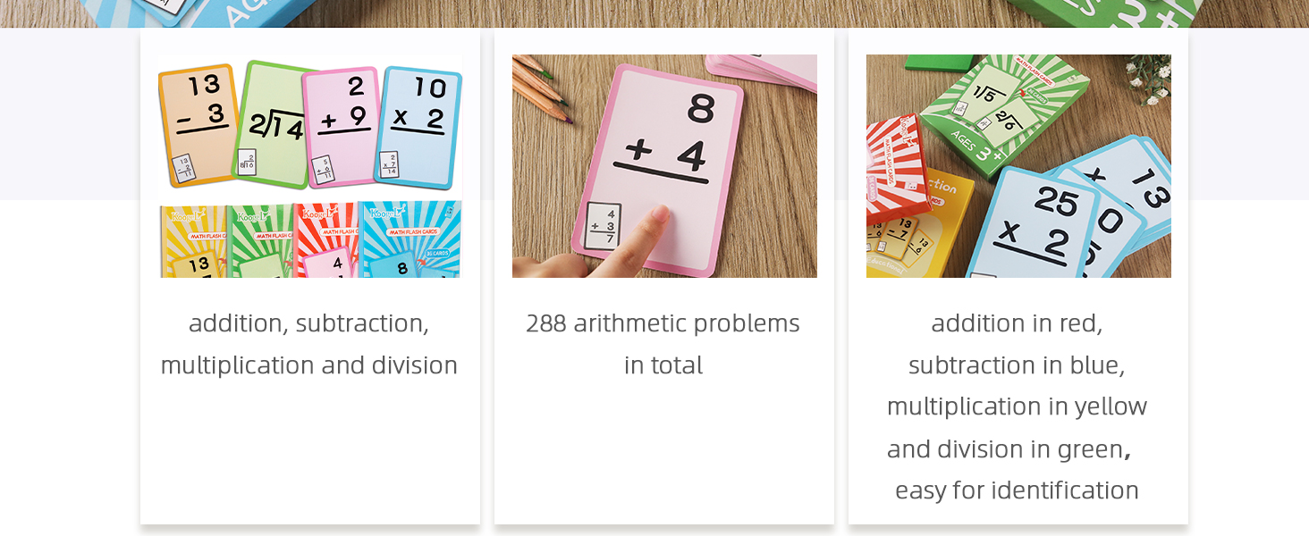 Koogel 144PCS Math Flash Cards, Addition Subtraction Division