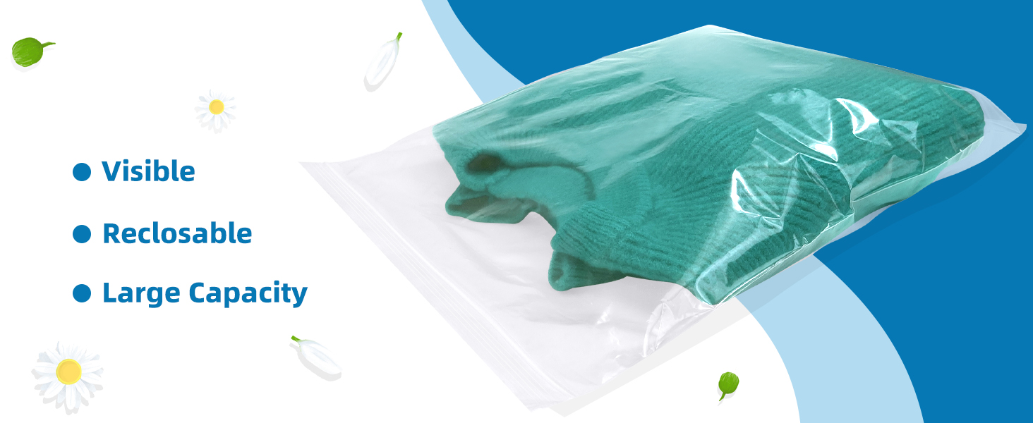 12x18 Inches Plastic Zipper Storage Bags, Clear Reclosable