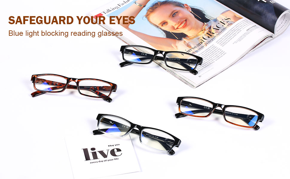 DOOViC 4 Pack Blue Light Blocking Reading Glasses Anti