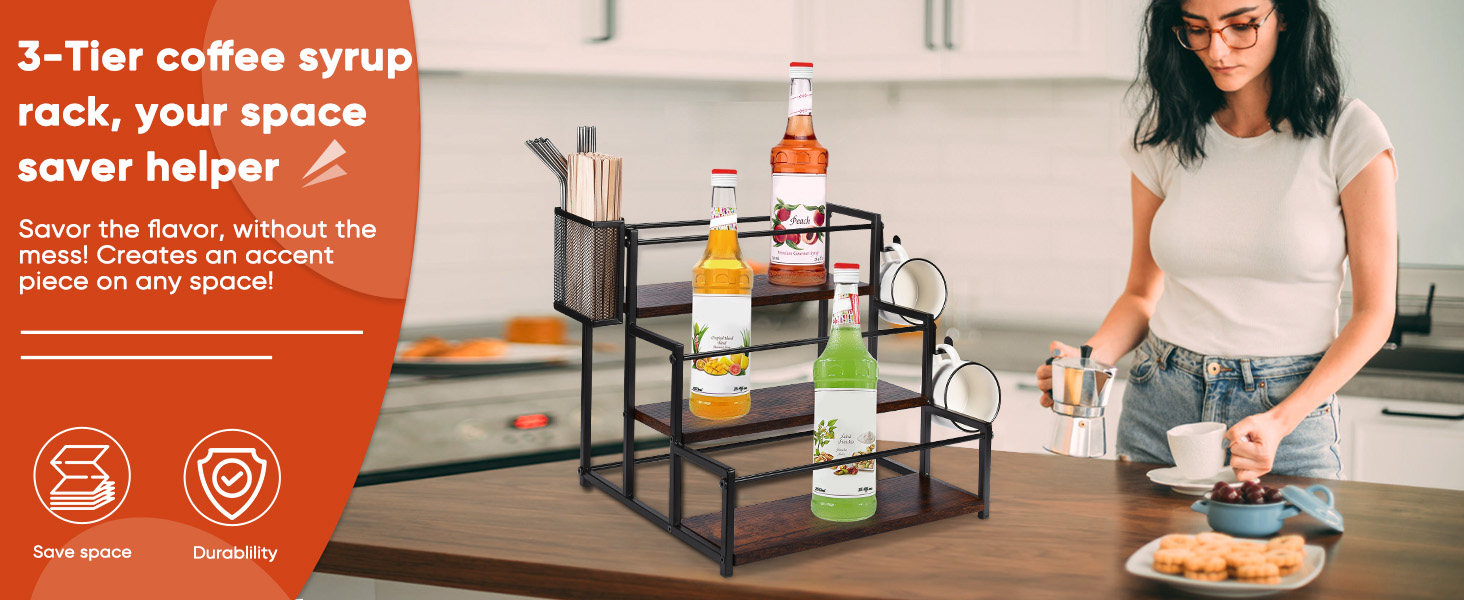 GADFISH Coffee Syrup Rack Organizer, 3 Tier Syrup Bottle Holder Stand for Coffee Bar