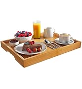 Artmeer Bamboo Breakfast Serving Tray, Portable Serving Platters Tray Great for Dinners Party Tea...