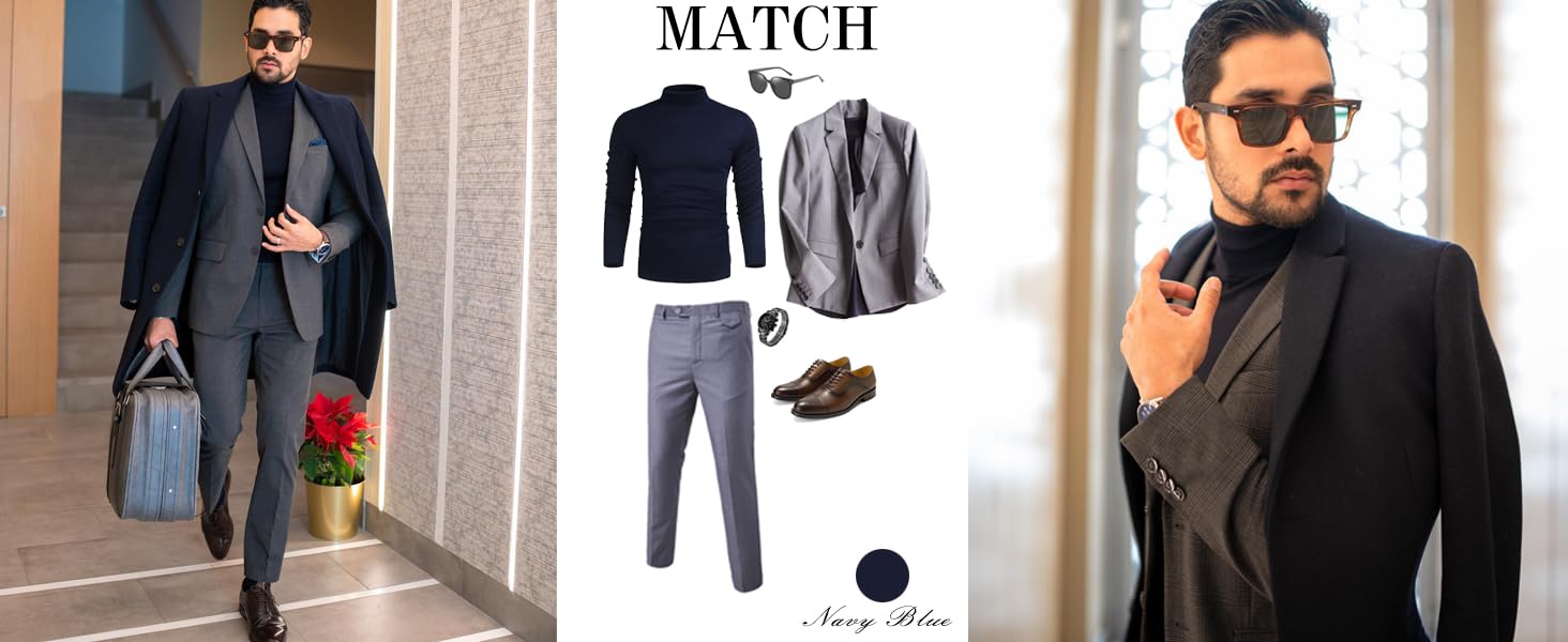 ZSJR Mens Mock Neck T Shirts Pullover High Neck Turtleneck Premium Long Sleeve Sweaters for Men