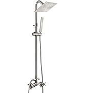 Cinwiny Wall Mounted Outdoor Shower Set Brushed Nickel 6 Inch Square Rainfall Shower Head with Ha...