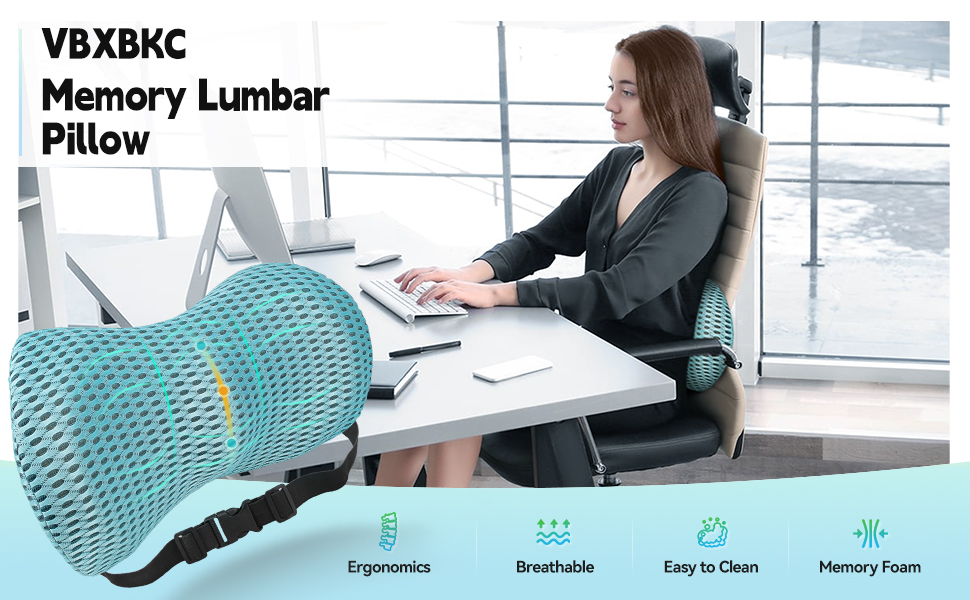 VBXBKC Lumbar Support Memory Foam Pillow with Adjustable Strap