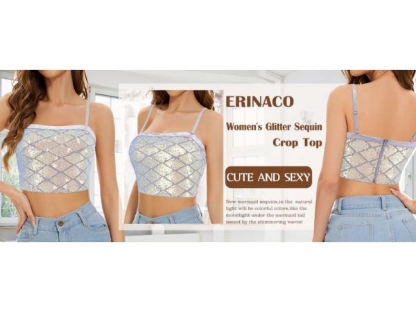 Erinaco Women Glitter Sequin Crop Top Sparkly Mermaid Tank