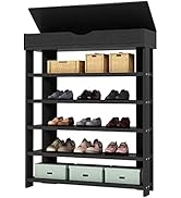 SogesGame Shoe Rack, 5 Tier Shoe Storage Cabinet, 37.2 x 29.5 inches Wood Shoe Shelf with Storage...