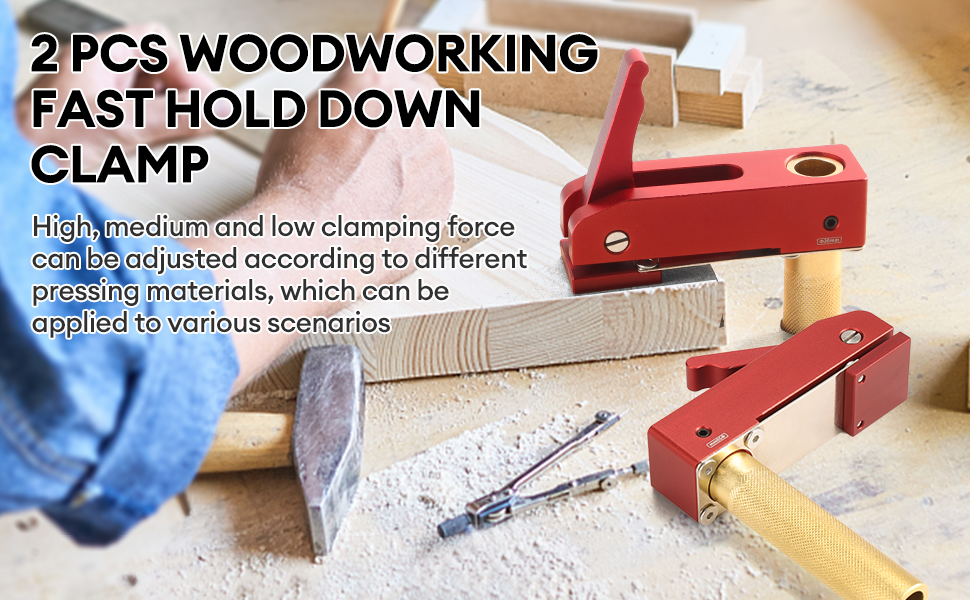 Bench Dog Clamps, 2 Pack Woodworking Fast Hold Down Bench Dog Clamp, Adjustable Woodworking