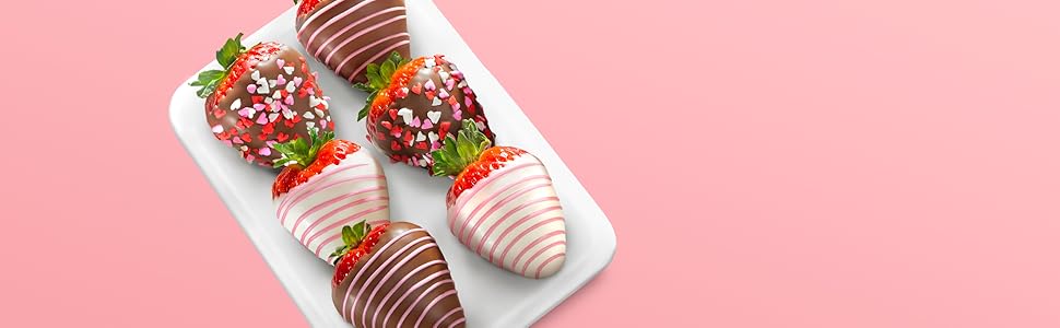 Love Berries 6 Count Dipped Dark and White Chocolate Strawberries with Heart Sprinkles