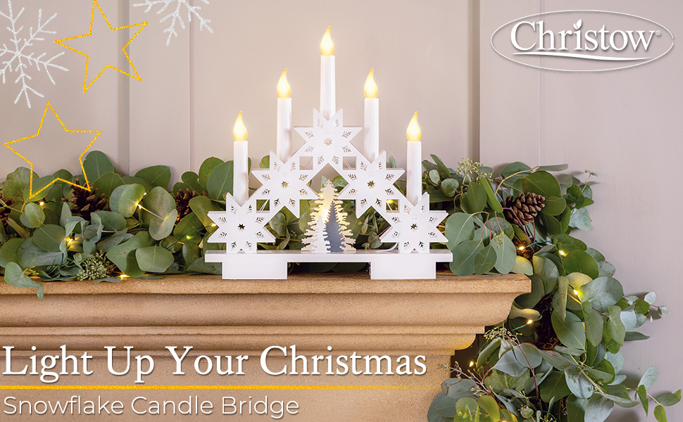 Christow Christmas Candle Arch White Wooden Snowflake Bridge With