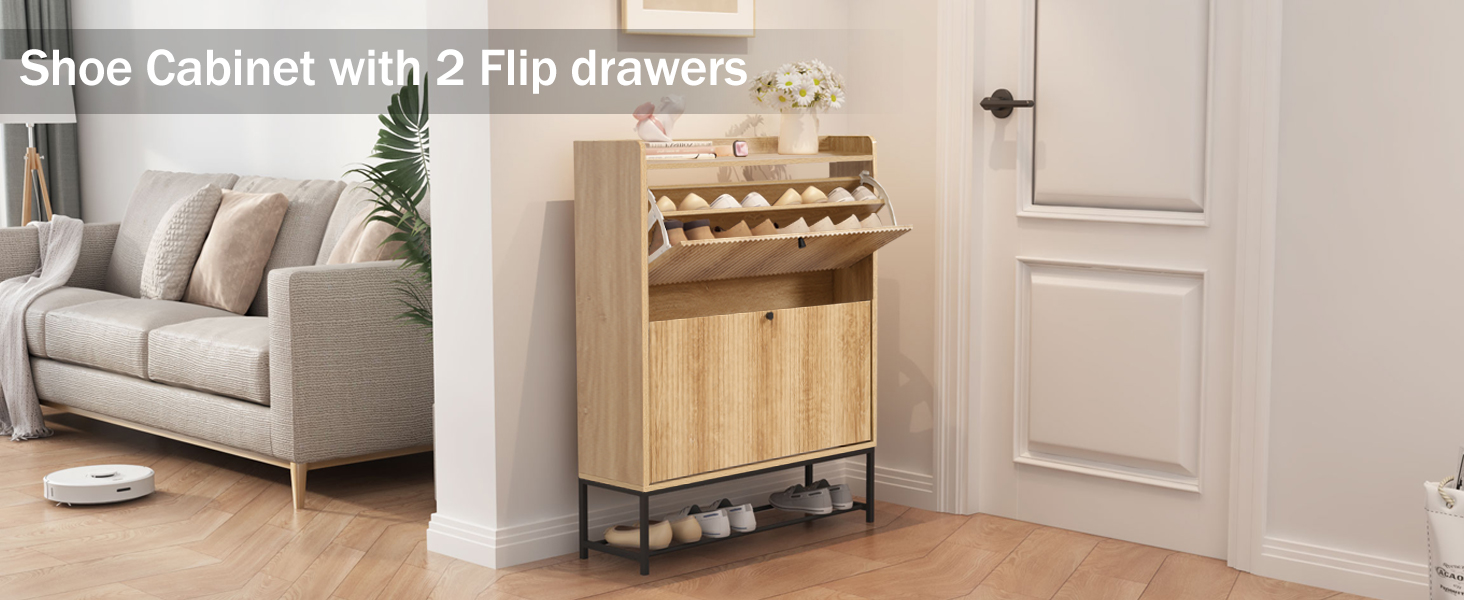 shoes cabinet with 2 flip drawers