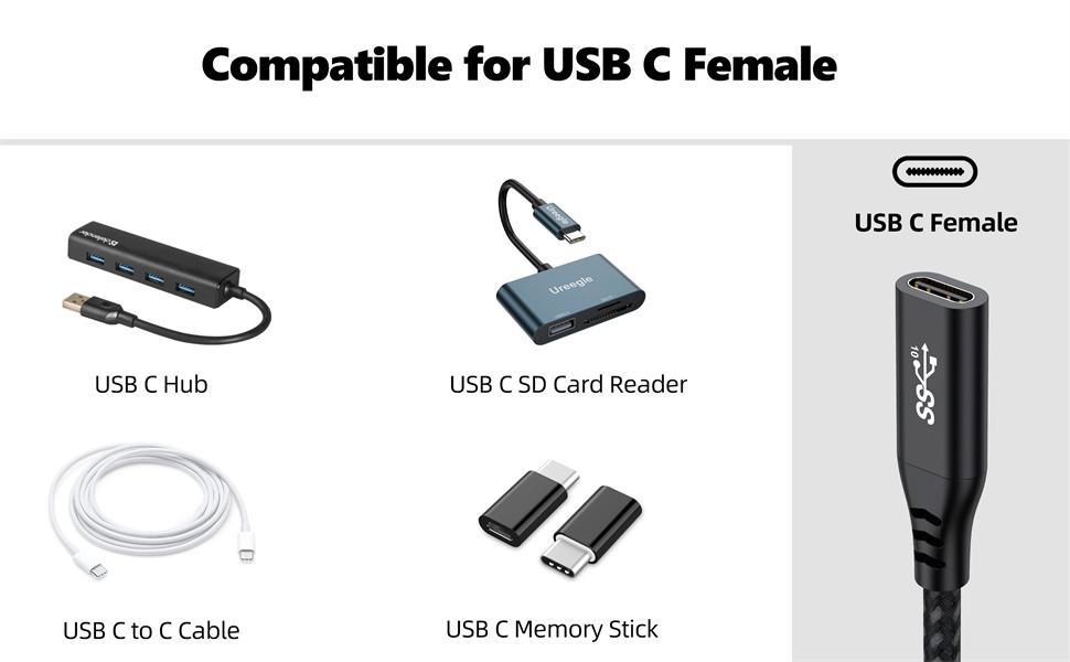 USB C Extension cable (0.9M/3ft) USB Type C Male to Female Extender