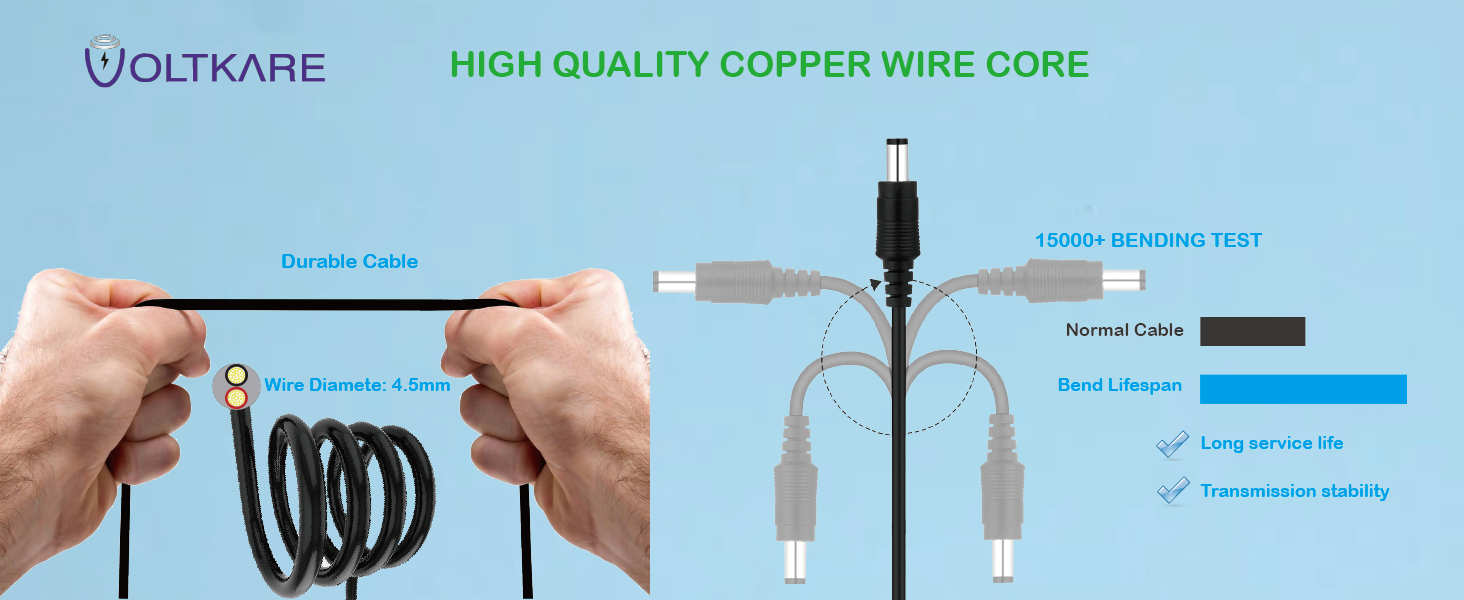 [2Pack 3FT]VOLTKARE 3fDC Extension Cord,5.5mm x 2.1mm 12V