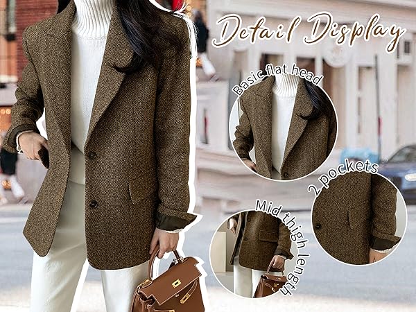 chouyatou Womens Fall Winter Wool Blend Casual Business