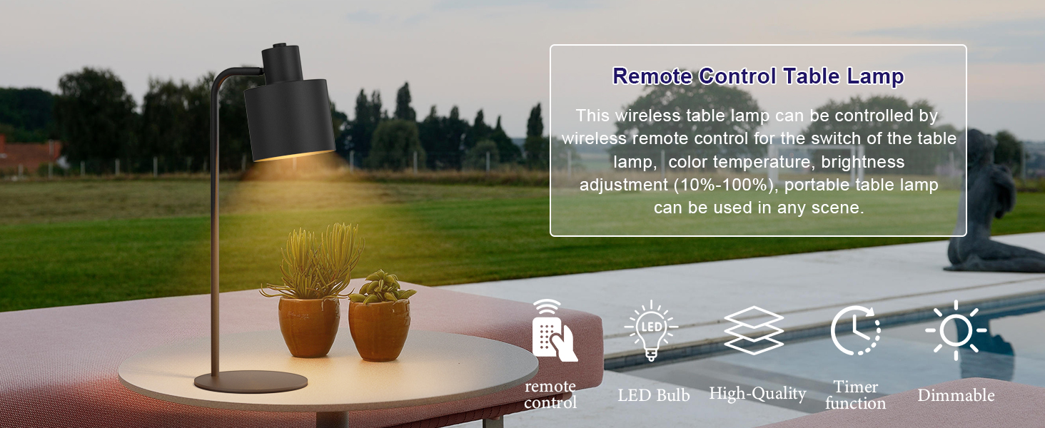 Aoceley Remote Control Table Lamp Set of 2,AA Battery Powered LED 3