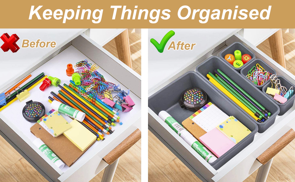 Interlocking Desk Drawer Organizer Tray Plastic Shallow Narrow Drawer