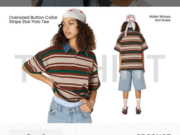 Amazon.com: Aelfric Eden Stripe Star Polo Tee Oversized