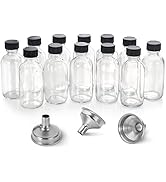 AOZITA 12 Pack, 2 oz Small Clear Glass Bottles w/Lid & 3 Funnels - 60ml Boston Shot Bottles for H...