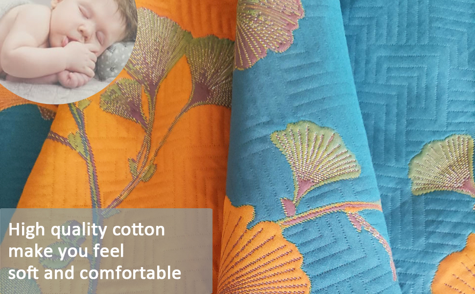 Reversible Ginkgo Quilt Lightweight Cotton Muslin Bedspread