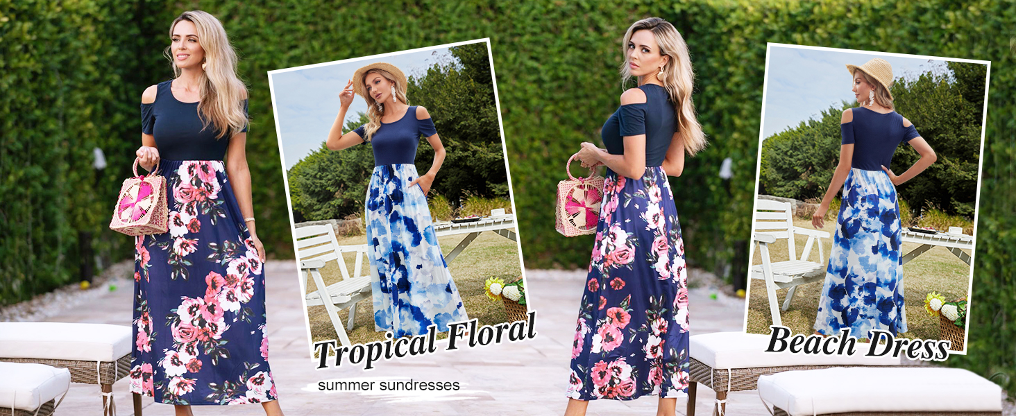 Floral Print Elegant Long Dress with Pockets