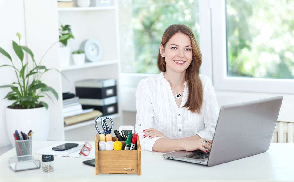 ZORVIDSON rotating desk organizer Wooden Pen Holder 5.94