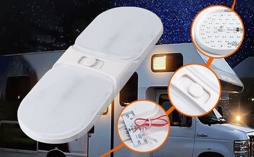 12V Led RV Ceiling Light ThreeWay Switch 126 Led Frosted