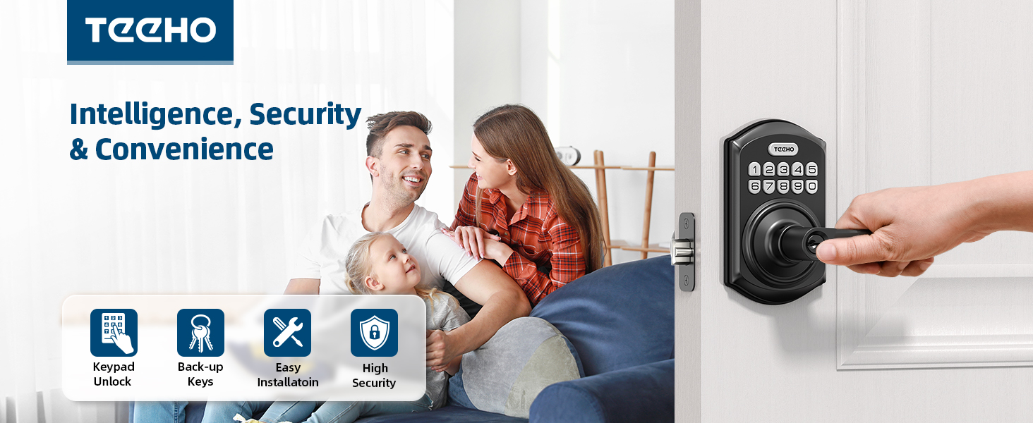 TEEHO TE004 Keyless Entry Door Lock with Handle, Electronic Keypad Lock