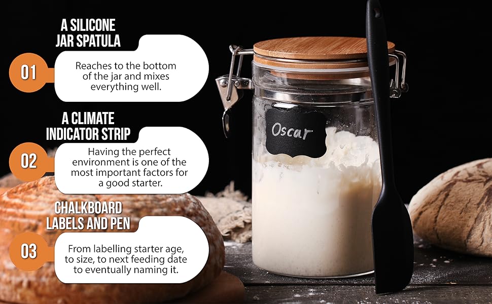 Oscar's Bakery Glass Sourdough starter Jar. Sourdough