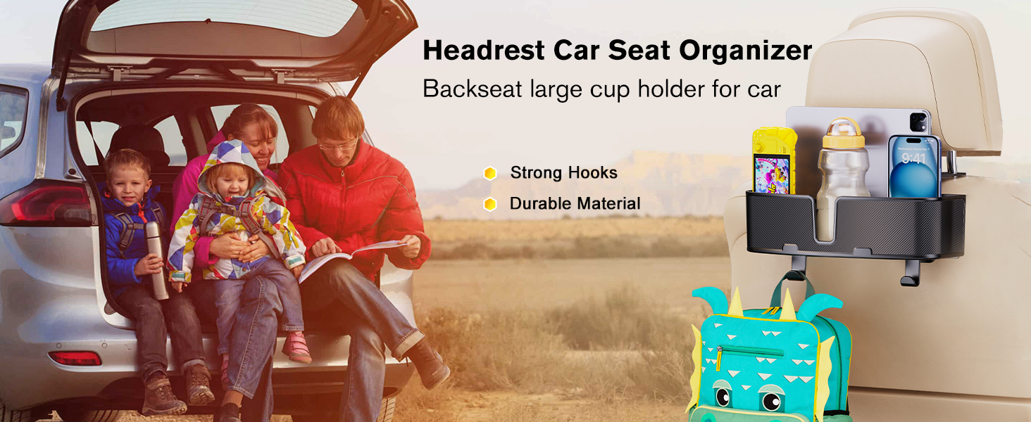 Car Headrest Cup Holder for Back Seat Organizer 