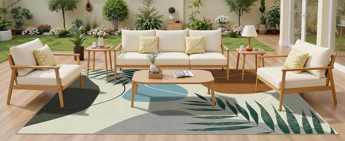 Abstract Art Leaves Eucalyptus Outdoor Patio Rugs