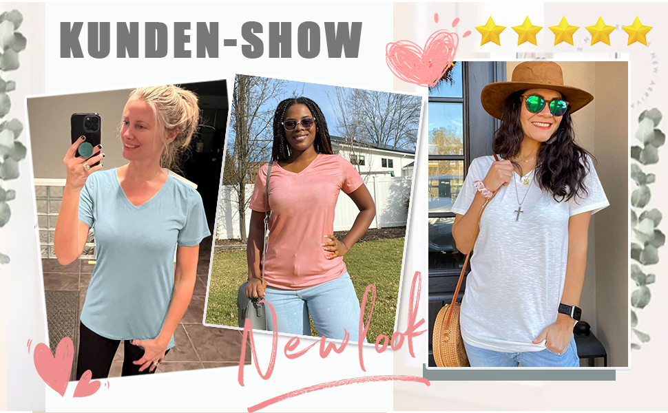 WIHOLL Ladies Tops Summer Short Sleeve V Neck T Shirts for Women UK