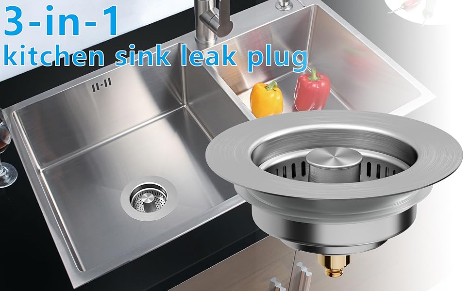 Description Picture 2 of item3 in 1 Kitchen Sink Drain Strainer Stainless Steel Pop-Up Sink Stopper Removable Sink Stopper Anti Clogging Sink Food Strainer