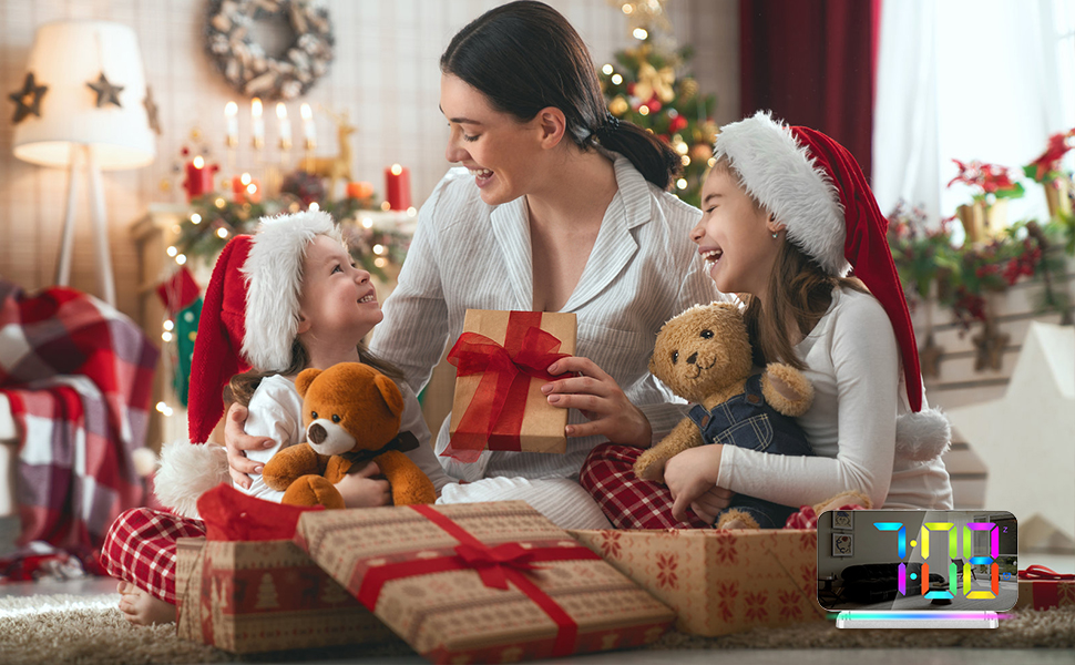 Sukeen Alarm Clock, 7.4" LED Digital Clock, Mirror Clock with 11 Colors