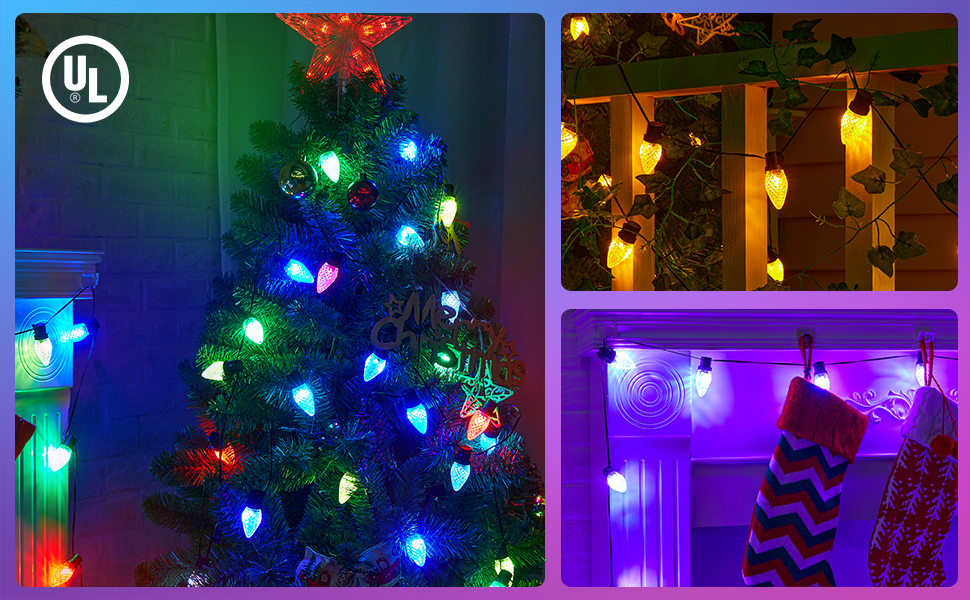 C9 LED Christmas Lights Outdoor, 66Ft 100LED RGB Smart C9 Color