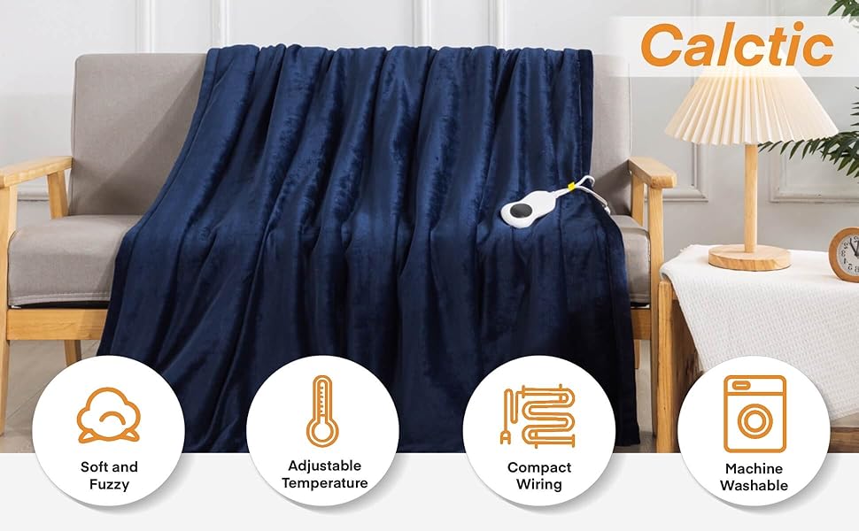 Calctic Instant Heating Stitchless Max Temp 149°F Heated Blanket Twin 62"x84", 10