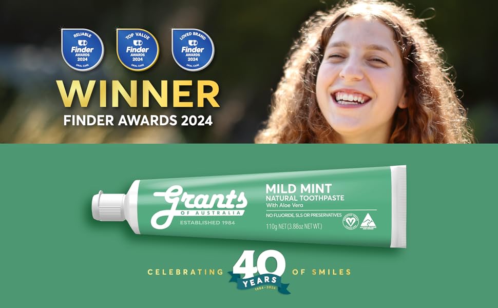 Grants of Australia, Australian Made, Natural Toothpaste, Fluoride Free, Sensitive. TGA listed