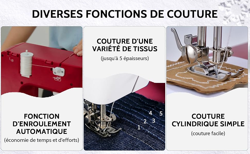 Mini machine à coudre compacte pour débutant portable à double vitesse, coudre informatisée avec