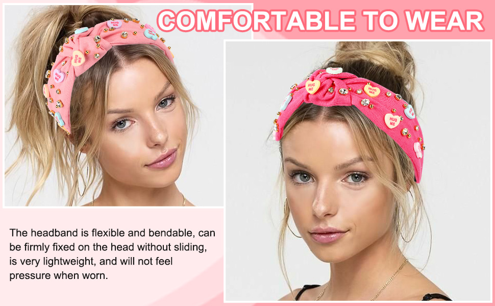 Valentine's Day Headband, Rhinestone Heart Embellished Knotted Headband