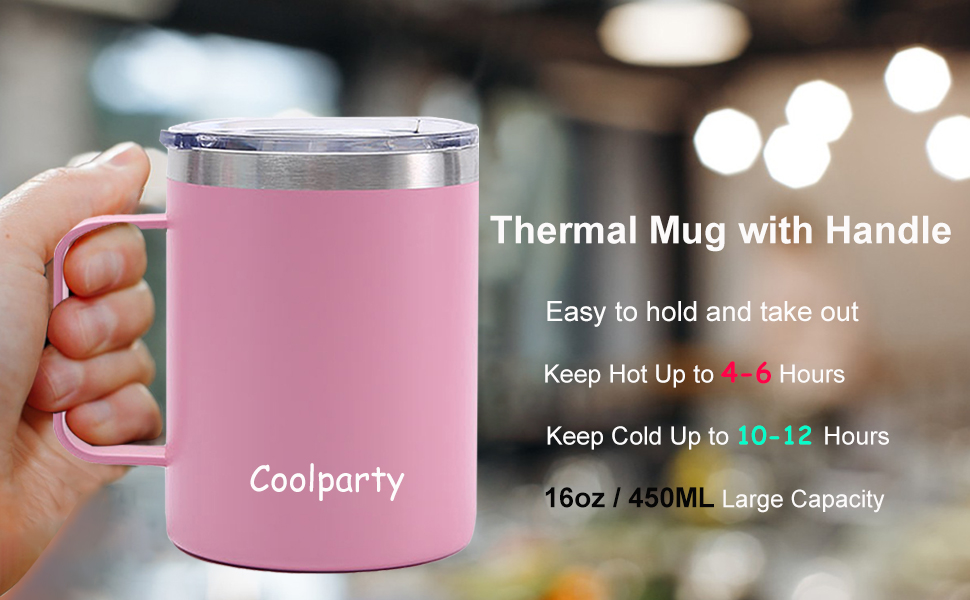 Coolparty 16oz/450ML Insulated Thermal Coffee Cup with Handle and Lid