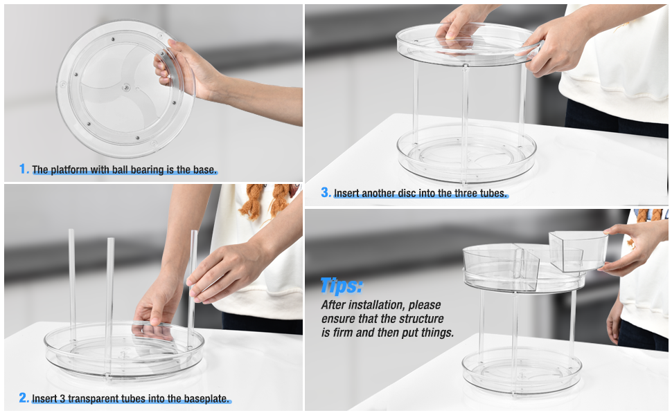 2 Tier Lazy Susan Turntable Organizer,360° Rotating Spice Rack,Clear