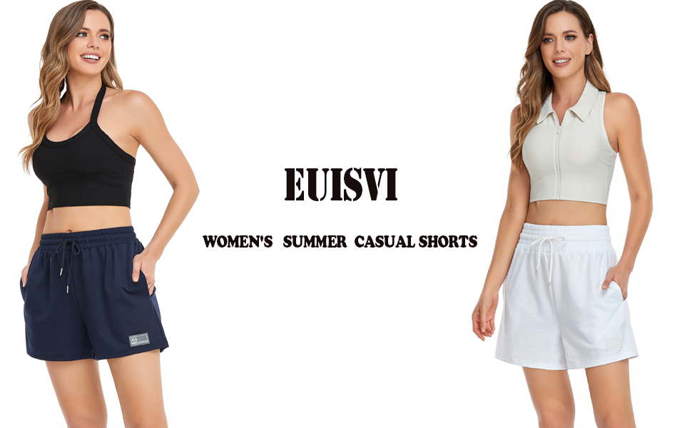 EUISVI Women's Summer Casual Drawstring Waist Sweat Shorts Track Shorts with Pockets