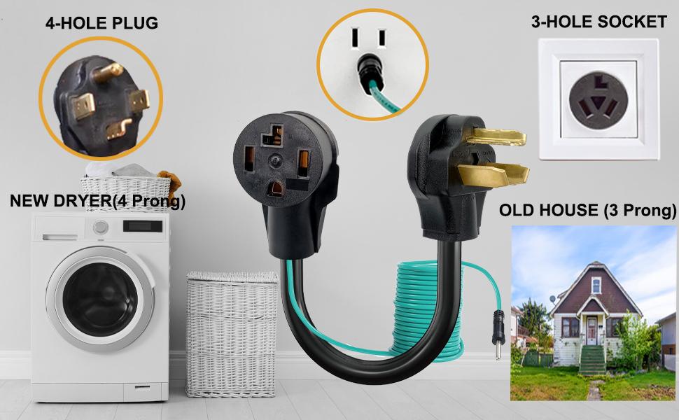 Dryer Adapter Cord, 4 Prong to 3 Prong Dryer Adapter Cord