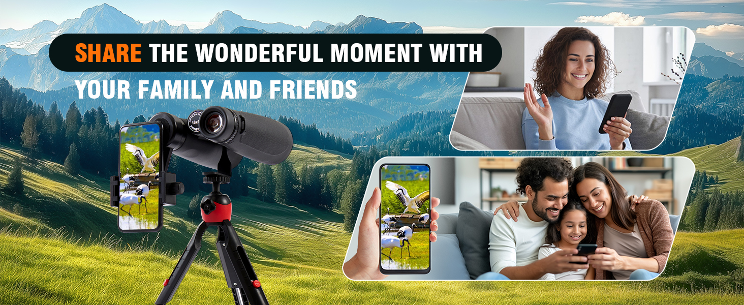 Binoculars with phone adapter and tripod