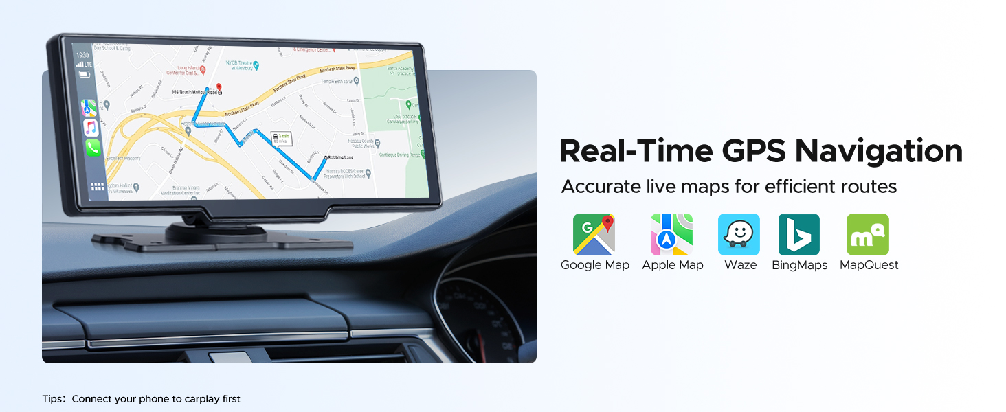 apple carplay screen for car with real time navigation