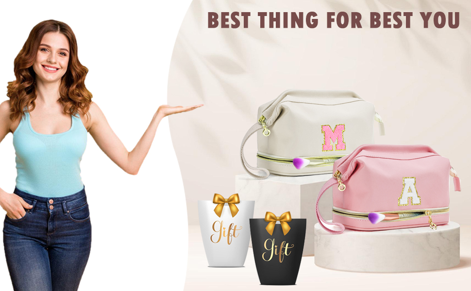 BAGNN Initial Travel Makeup Bag, Personalized Make Up Pouch